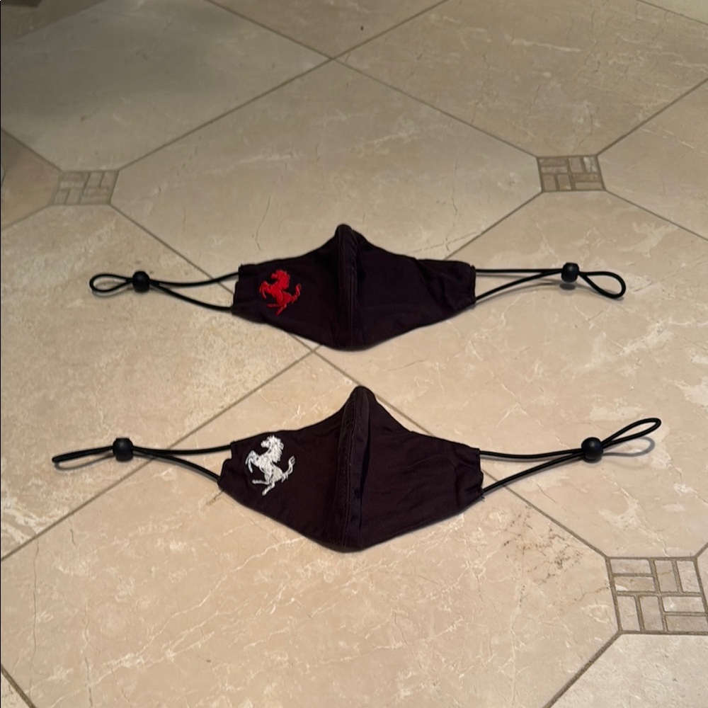 Black Ferrari Face Masks with Embroidered Logos in red and white